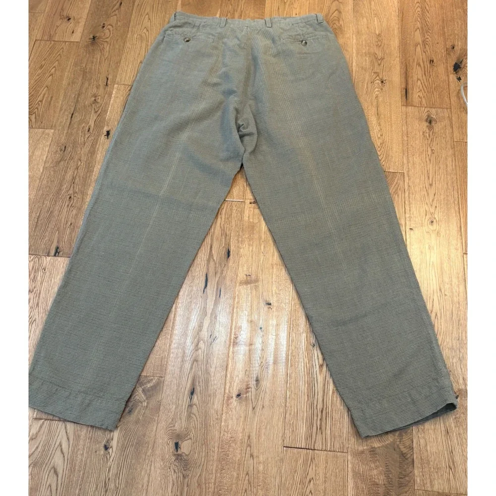 Vintage Eddie Bauer Men's 36x32 Linen Cotton Pleated Pants Brown Gray Check Y2K